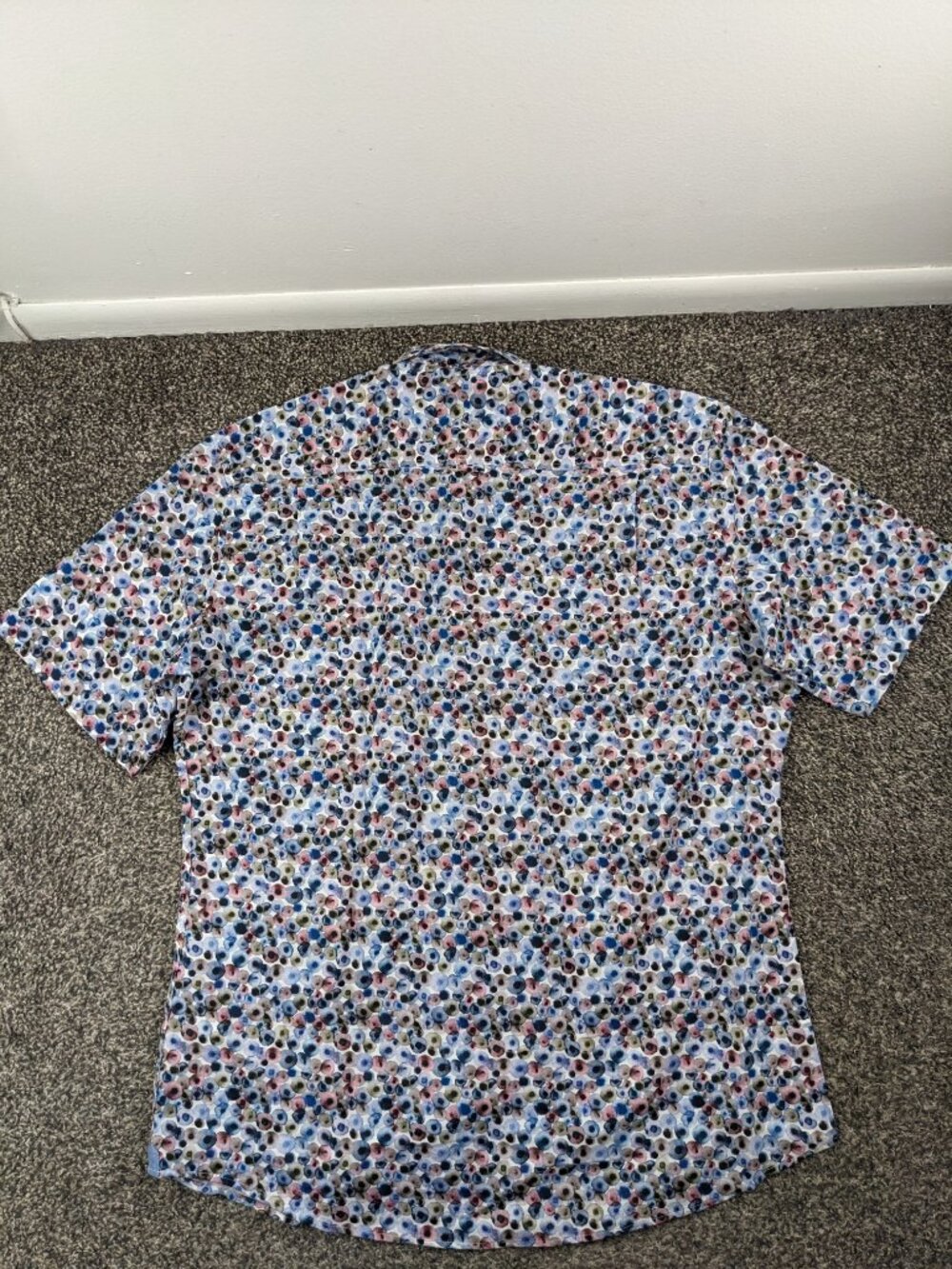 Haupt Shirt Linen Blend Button Up Geometric Short Sleeve Multicolor Mens Large - Picture 5 of 8